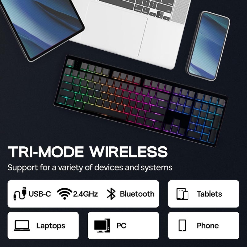 EPOMAKER TH108 Full Size Mechanical Keyboard, Wireless Gaming Keyboard with 8000mAh Battery, Creamy Gasket, 108 Keys, Hot Swap, Custom Driver, RGB Backlight (Black, Sea Salt Silent) - Image 4